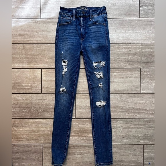 Abercrombie & Fitch Blue Simone High Rise Super Skinny Distressed Jeans SZ 24/00 - Picture 2 of 7